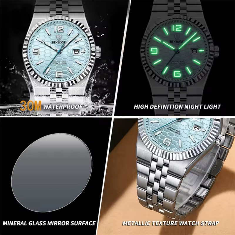 ساعت مچی عقربهای کوارتز مردانه بین باند مدل کلاسیک اسپرت دی جاست بند استیل کد BN1