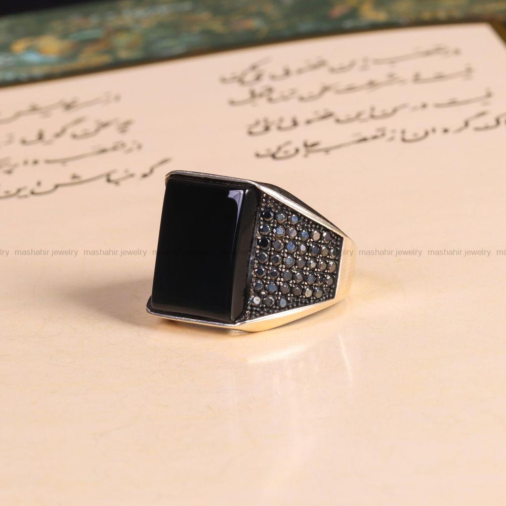 انگشتر عقیق مشکی مردانه کد 6773
