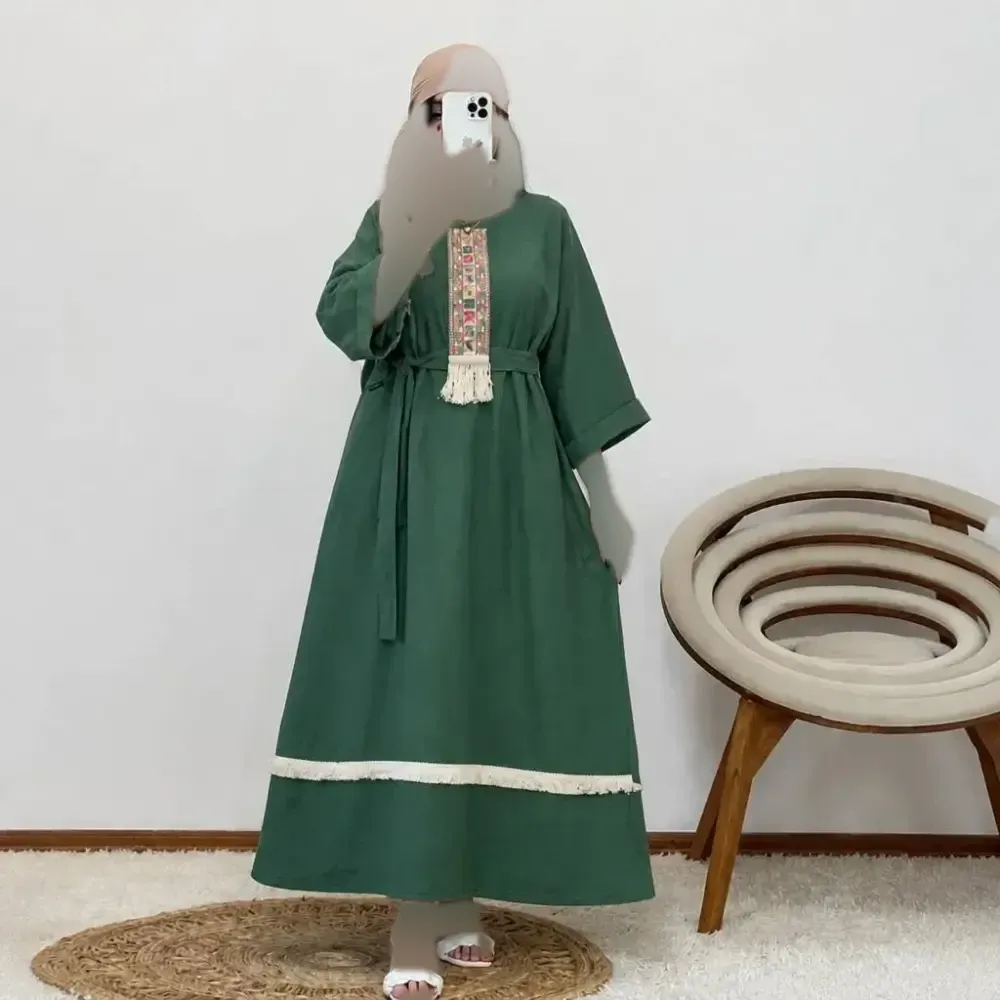 کفتان زنانه نوار کنفی جنس موسلین دبل فیس فری سایز